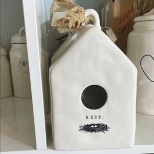 Rae Dunn White Ceramic Birdhouse with Nest Design